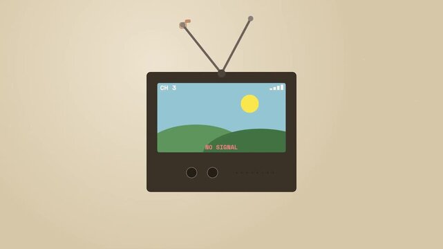 Vintage Television with Rabbit Ear Antenna Animation Adjusting from No Signal Interference to a Clear Picture