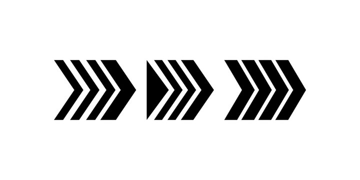 Horizontal triple arrow direction icons for fast forward motion user interface ui.