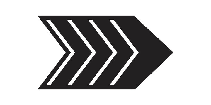 Triple arrow chevron sign black graphic element for forward motion progress display.