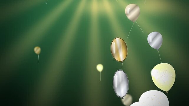 Silver gold and champagne New Year spiral of rising balloons