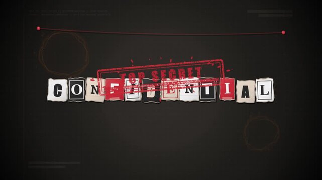 Blackmail animation ransom note confidential text on dark background