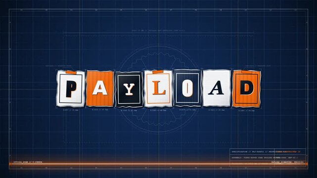 Blackmail animation of the word payload in ransom note style