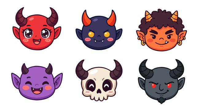 Fantasy demon devil head icon doodle collection for halloween poster