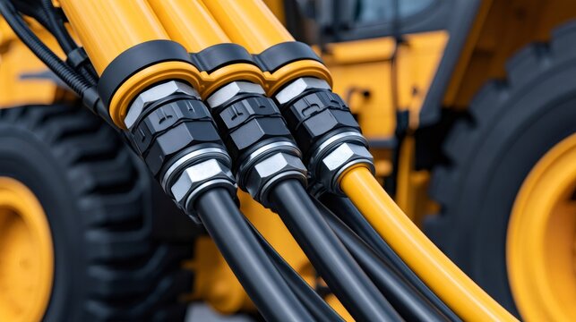 Hydraulic hoses and couplings on heavy construction machinery