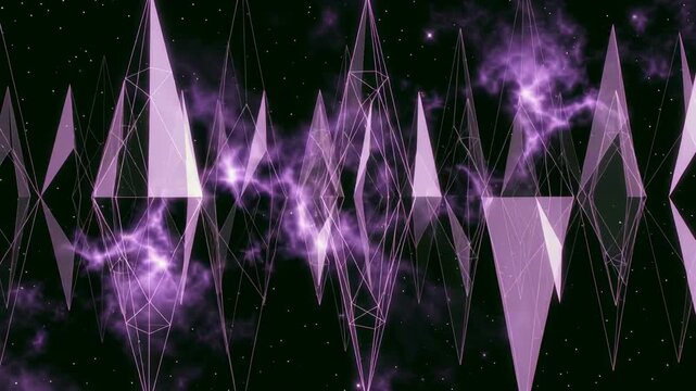 Violet crystal spikes moving like an audio waveform with electric arcs