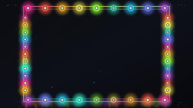 colorful glowing rainbow light bulb frame with neon border on dark background animation, colorful event backgrounds, party invitations, festive banners, advertising layouts, celebration videos, presen