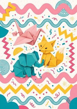 Origami crafting art tips and cute paper animals pattern concept