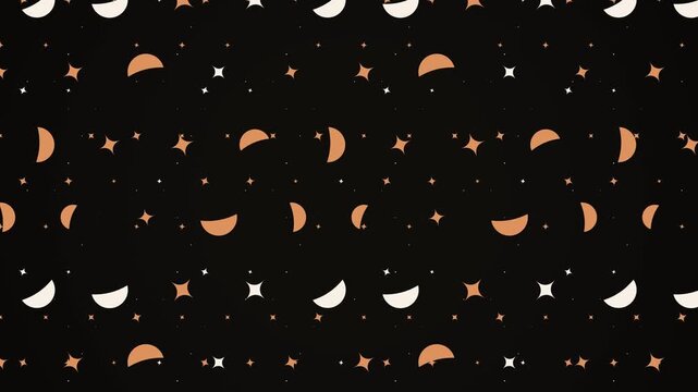 Boho astrology pattern background with scrolling crescent moons, terracotta stars, and mystic icons. Seamless motion loop ideal for tarot, esoteric, and trendy bohemian aesthetic videos.