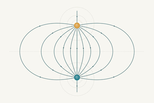 Electrostatic dipole field lines and equipotential contours around equal opposite point charges