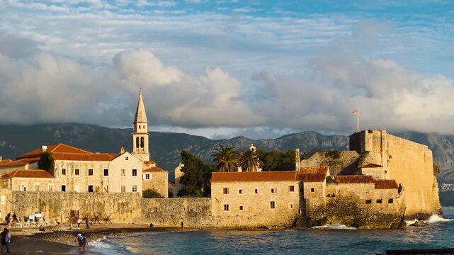 Budva old town and citadel at sunset, Montenegro