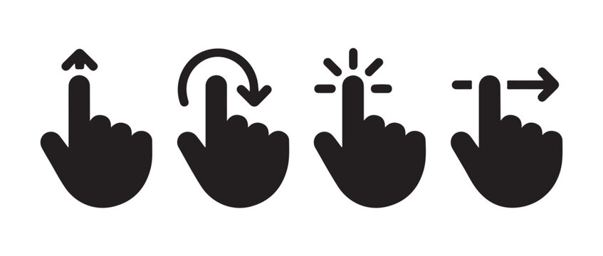 Touchscreen gesture icons finger tap swipe pinch zoom for user interface interaction.