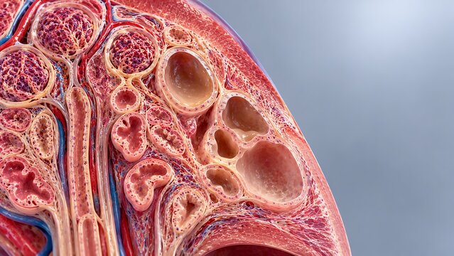 Human Kidney Anatomy Showing Renal Cortex, Medulla and Collecting System