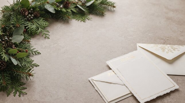 Festive Christmas Garland Frames Blank Greeting Cards and Envelopes for Holiday Wishes.