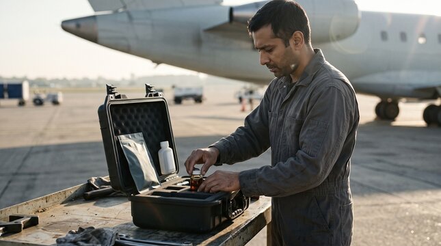 Technician secures hydraulic sample for transport