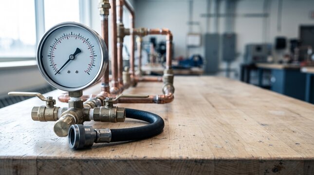 Analog gauge detail on a radiant heating purge rig