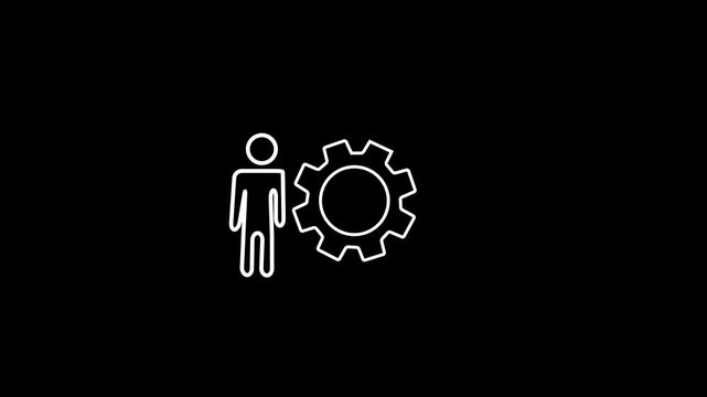 Man with gear vector icon representing technical support, user settings, or engineering service.