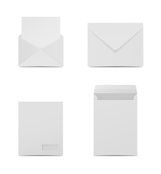 Set of realistic blank paper envelopes for business correspondence transparent background