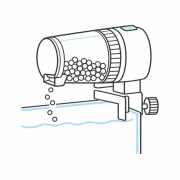 Automatic fish feeder mounted on the upper rim of an aquarium