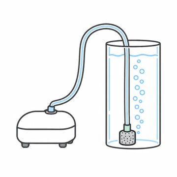Aquarium air pump connected to a submerged air stone for aeration