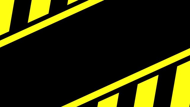 Black Background With Animated Yellow And Black Diagonal Warning Stripes Moving - Seamless Looping Hazard Border