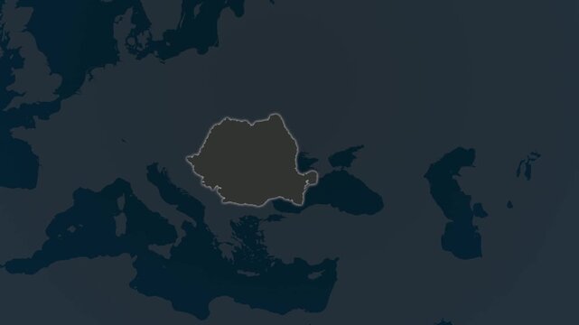 Romania Map with Luminous Borders and Bright Outline Effect