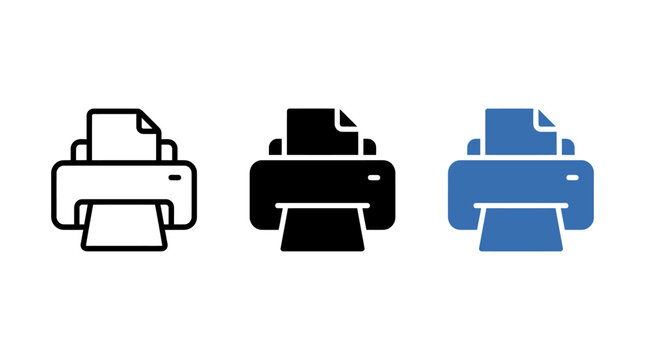 Inkjet printer hardware icon set for office document printing and printing technology