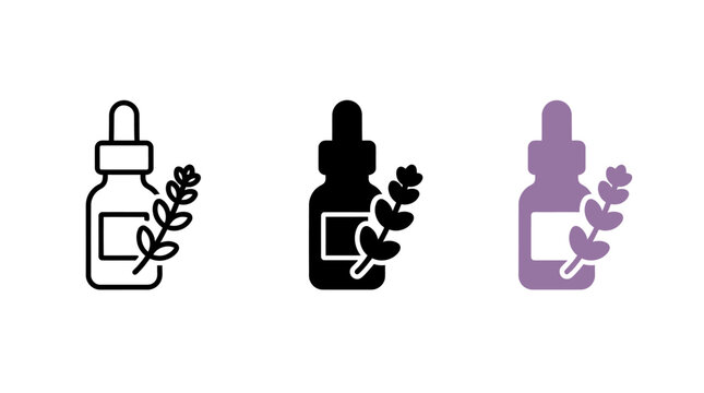 Variety of lavender essential oil icon designs for health and beauty products