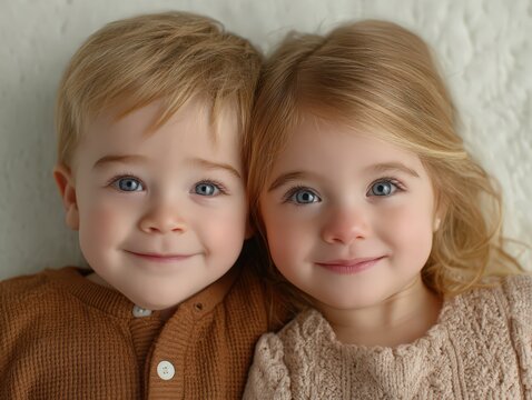 Three Young Children Cuddle a Newborn Baby: Sibling Love, Family Portrait, Sweet Moment, Gentle Connection, Warm and Cozy Scene