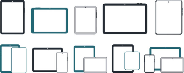 Set of modern tablet and smartphone icons, flat design vector illustration of various mobile devices © niloy