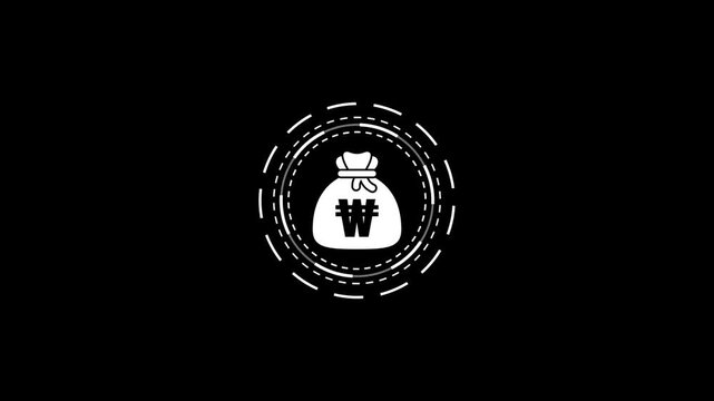 South korean won currency sack animation with dashed circular border for financial motion.