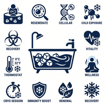 Cellular Regeneration and Cold Exposure Monotone Flat Icon Set