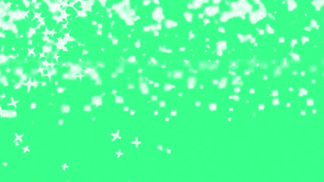 White Glowing Semi Transparent Falling Star Sparkles on Green Screen, Magical Social Media Overlay, Chroma Key Fantasy Filter Animation