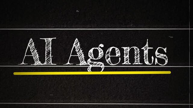 AI agents text animation with underlining effect on dark textured background for technology concept 4k footage