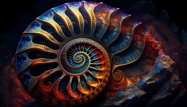 ammonite fossil in dark stone