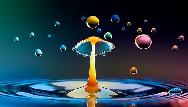 colorful droplets mid air