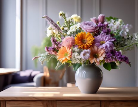 bouquet flowers vase table