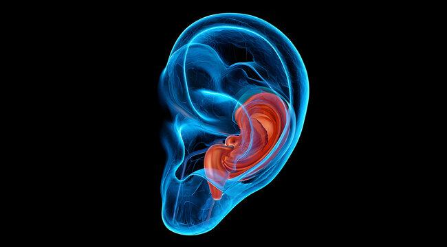 A cross-sectional view detailing the human ear's anatomy
