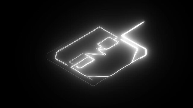 White Neon Geometric Outline with Layered Angular Shapes
