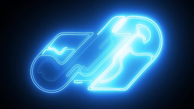 Blue Neon Tool Shaped Symbol with Glowing Contours