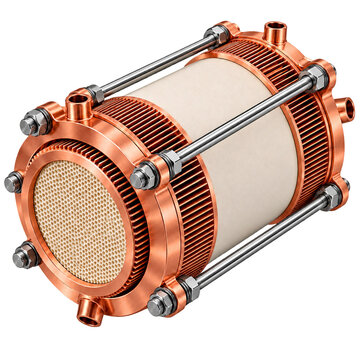 Thermoacoustic resonator core isolated on transparent background for sound-driven heat pumps