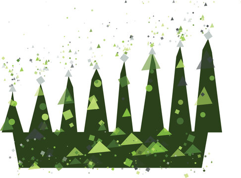 Green abstract bar graph with scattered confetti elements indicating growth and success