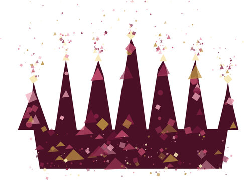 Crown shape with falling confetti during celebration against white background