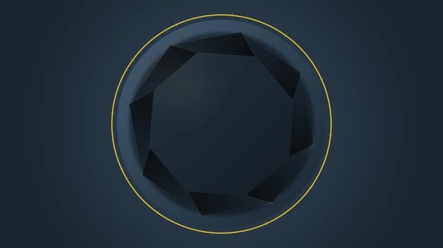 Abstract dark background with a geometric circular shape and thin golden outline.