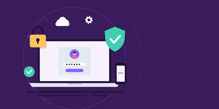 Cyber security and data protection, secure login against phishing attack, hacking and data theft prevention concept. Flat design web banner template.