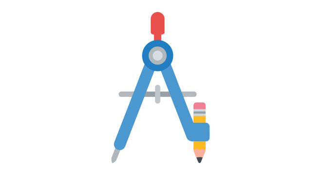 Drafting compass with pencil lead rests on a white background a flat vector illustration