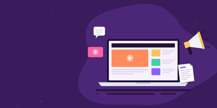 Native media marketing and digital news advertising on tablet and smartphone, native ad management, online business technology concept. Flat design web banner template.