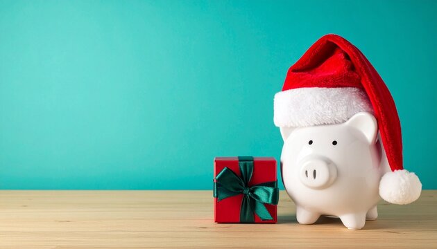 Santa hat piggy bank, gift box, Christmas savings concept