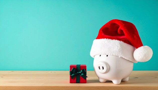 Santa hat piggy bank, gift box, Christmas savings concept