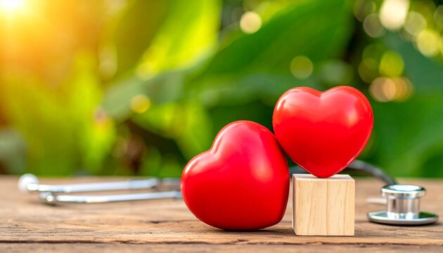 Heart healthcare concept, red heart, stethoscope, wellness, medical symbolism