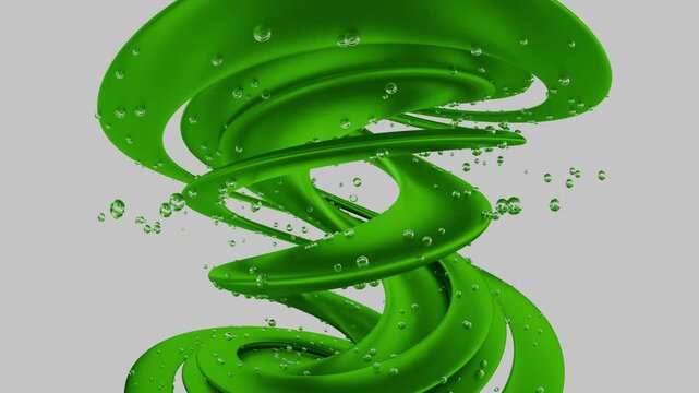 Green twisted form animation with smooth glossy spiral and water droplets in Frutiger Aero aesthetic . 3D helix background suitable for ecology and eco-friendly technology . Seamless VJ loop 4K 60fps